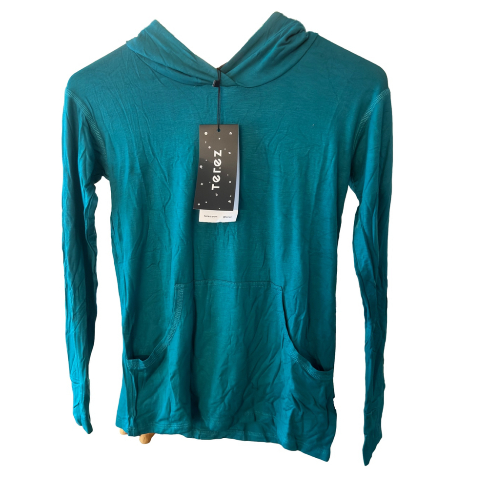 Terez Teal Long-Sleeve Hoodie with Front‎ Pockets - Girls' Size XL, NWT